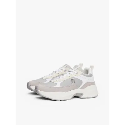 Baskets Tommy Hilfiger TH Monogram Chunky grises et blanches pour femme - FW0FW08616-PS3