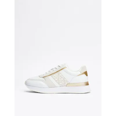 Baskets Tommy Hilfiger TH Monogram Metallic blanches et ivoire pour femme - FW0FW08387-0K4