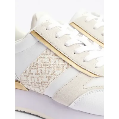 Baskets Tommy Hilfiger TH Monogram Metallic blanches et ivoire pour femme - FW0FW08387-0K4
