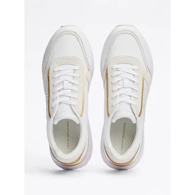 Baskets Tommy Hilfiger TH Monogram Metallic blanches et ivoire pour femme - FW0FW08387-0K4