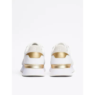 Baskets Tommy Hilfiger TH Monogram Metallic blanches et ivoire pour femme - FW0FW08387-0K4