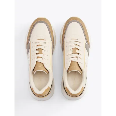 Baskets Tommy Hilfiger TH Monogram Metallic beige et écru pour femme - FW0FW08387-0F4