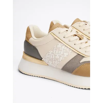 Baskets Tommy Hilfiger TH Monogram Metallic beige et écru pour femme - FW0FW08387-0F4