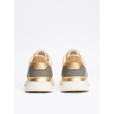 Baskets Tommy Hilfiger TH Monogram Metallic beige et écru pour femme - FW0FW08387-0F4