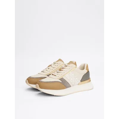 Baskets Tommy Hilfiger TH Monogram Metallic beige et écru pour femme - FW0FW08387-0F4