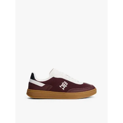 Baskets Tommy Hilfiger TH Monogram Colour-Blocked bordeaux et blanc pour femme - FW0FW08380-0KP