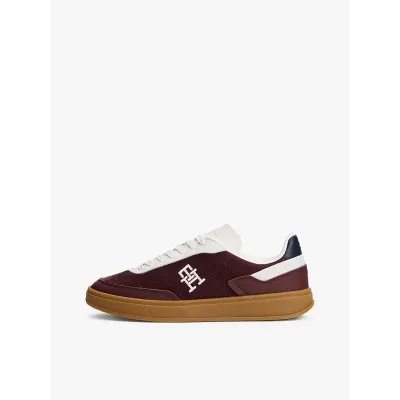 Baskets Tommy Hilfiger TH Monogram Colour-Blocked bordeaux et blanc pour femme - FW0FW08380-0KP