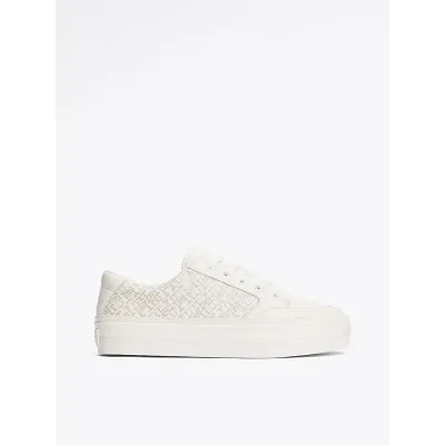 Baskets Tommy Hilfiger Monogram Leather Flatform Trainers ivoire pour femme - FW0FW08331-Z00