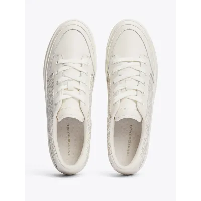 Baskets Tommy Hilfiger Monogram Leather Flatform Trainers ivoire pour femme - FW0FW08331-Z00