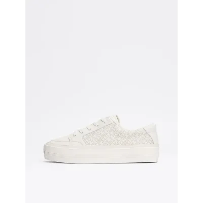 Baskets Tommy Hilfiger Monogram Leather Flatform Trainers ivoire pour femme - FW0FW08331-Z00