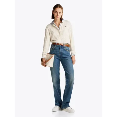 Baskets Tommy Hilfiger Monogram Leather Flatform Trainers ivoire pour femme - FW0FW08331-Z00