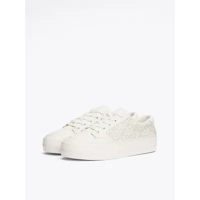 Baskets Tommy Hilfiger Monogram Leather Flatform Trainers ivoire pour femme - FW0FW08331-Z00