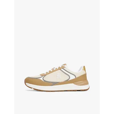 Baskets Tommy Hilfiger Casual Fashion Runner Leather beige et ivoire pour femme - FW0FW08325-0F4