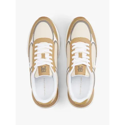 Baskets Tommy Hilfiger Casual Fashion Runner Leather beige et ivoire pour femme - FW0FW08325-0F4