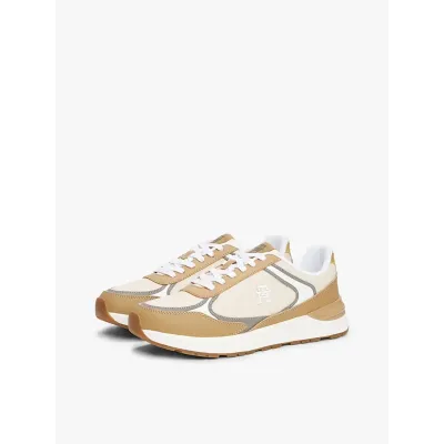 Baskets Tommy Hilfiger Casual Fashion Runner Leather beige et ivoire pour femme - FW0FW08325-0F4