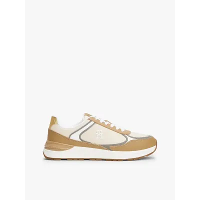 Baskets Tommy Hilfiger Casual Fashion Runner Leather beige et ivoire pour femme - FW0FW08325-0F4