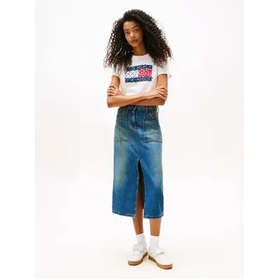 T-shirt Tommy Jeans Regular Floral Flag blanc pour femme - DW0DW20897-YBL