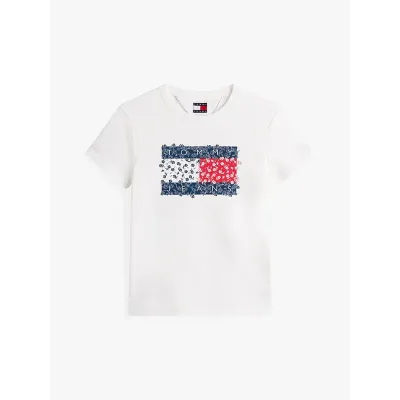 T-shirt Tommy Jeans Regular Floral Flag blanc pour femme - DW0DW20897-YBL