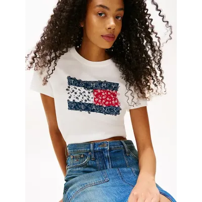 T-shirt Tommy Jeans Regular Floral Flag blanc pour femme - DW0DW20897-YBL
