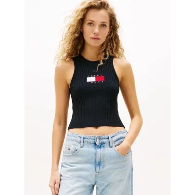 Débardeur Tommy Jeans Rib Racer Tank noir pour femme - DW0DW20975-BDS