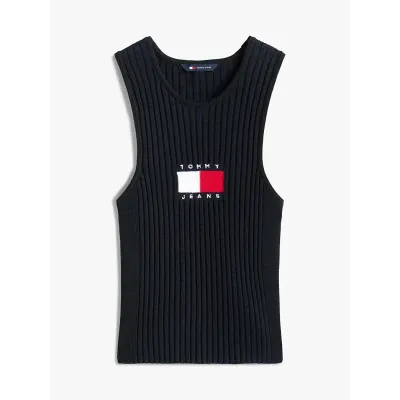 Débardeur Tommy Jeans Rib Racer Tank noir pour femme - DW0DW20975-BDS