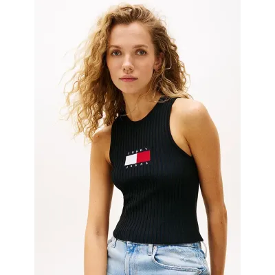 Débardeur Tommy Jeans Rib Racer Tank noir pour femme - DW0DW20975-BDS