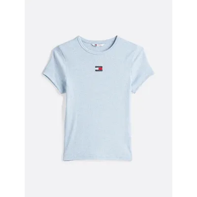 T-shirt Tommy Jeans Slim Badge Ribbed bleu ciel pour femme - DW0DW20463-DSC