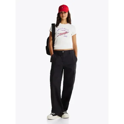 T-shirt Tommy Jeans Rib Uni Tiger Slim Fit blanc pour femme - DW0DW20162-YBL