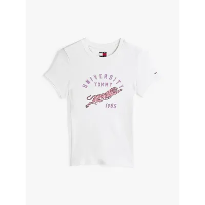 T-shirt Tommy Jeans Rib Uni Tiger Slim Fit blanc pour femme - DW0DW20162-YBL