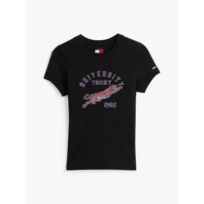 T-shirt Tommy Jeans Rib Uni Tiger Slim Fit noir pour femme - DW0DW20162-BDS