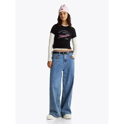 T-shirt Tommy Jeans Rib Uni Tiger Slim Fit noir pour femme - DW0DW20162-BDS