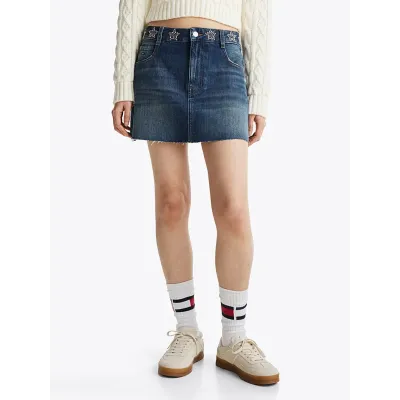 Jupe mini en jean Tommy Jeans Studded Denim bleu avec clous pour femme - DW0DW19875-1BK