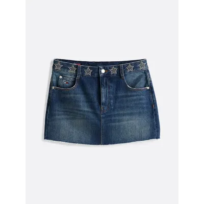 Jupe mini en jean Tommy Jeans Studded Denim bleu avec clous pour femme - DW0DW19875-1BK