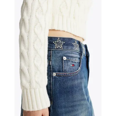 Jupe mini en jean Tommy Jeans Studded Denim bleu avec clous pour femme - DW0DW19875-1BK