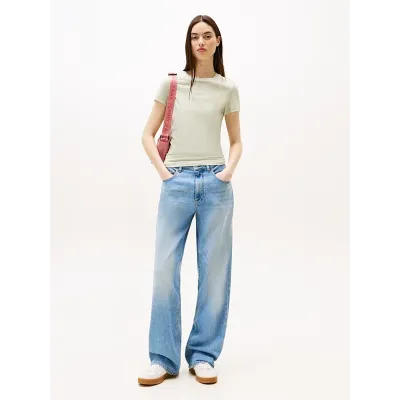 T-shirt Tommy Jeans Slim Essential Logo vert clair pour femme - DW0DW20913-M1C