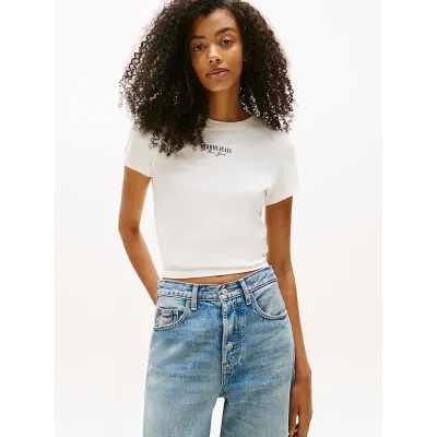 T-shirt Tommy Jeans Extra Slim manches courtes blanc pour femme - DW0DW20913-YBL