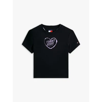 T-shirt Tommy Jeans Slim Short Heart noir pour femme - DW0DW21390-BDS