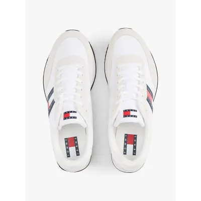 Baskets Tommy Jeans Runner Casual Essential blanches pour homme - EM0EM01351-YBR