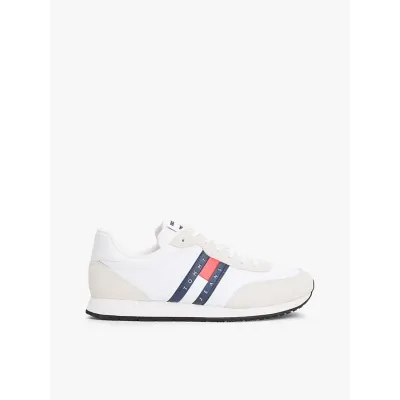 Baskets Tommy Jeans Runner Casual Essential blanches pour homme - EM0EM01351-YBR