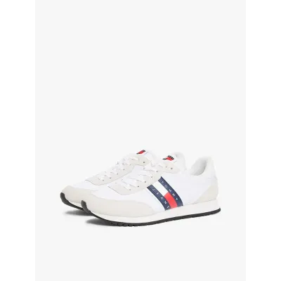 Baskets Tommy Jeans Runner Casual Essential blanches pour homme - EM0EM01351-YBR