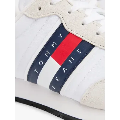 Baskets Tommy Jeans Runner Casual Essential blanches pour homme - EM0EM01351-YBR