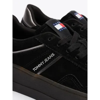 Baskets Tommy Jeans The Greenwich Suede Flatform noires pour femme - EN0EN02676-BDS