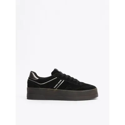 Baskets Tommy Jeans The Greenwich Suede Flatform noires pour femme - EN0EN02676-BDS
