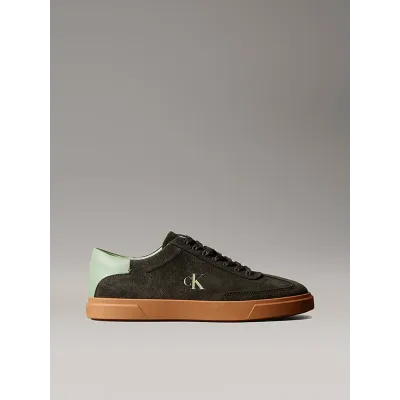 Baskets Calvin Klein Suede Signature Logo kaki pour femme - HW0HW02683-09S