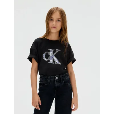 T-shirt Calvin Klein Relaxed Logo noir pour fille - IG0IG02975-BEH