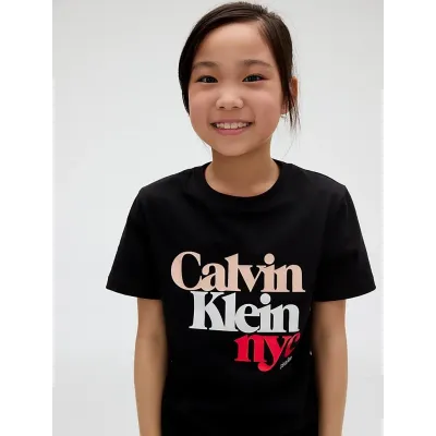 T-shirt Calvin Klein Pearl Signature NYC noir pour fille - IG0IG02991-BEH