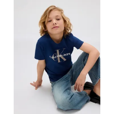 T-shirt Calvin Klein Kids Logo bleu marine pour enfant - IU0IU00676-C3I
