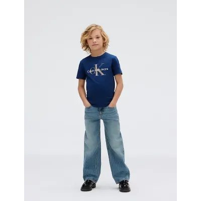 T-shirt Calvin Klein Kids Logo bleu marine pour enfant - IU0IU00676-C3I