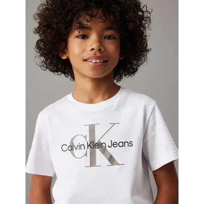 T-shirt Calvin Klein Kids Logo blanc pour enfant - IU0IU00676-YAF