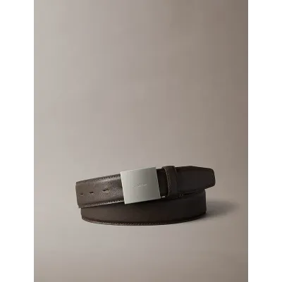 Ceinture Calvin Klein en cuir Saffiano marron avec boucle plaque en métal brossé pour homme - LV04D7013G-WC6